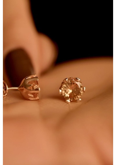 Kasım Sitrin Doğum Taşı Rose Tektaş Çivili Gümüş Küpe