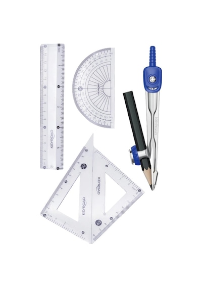 Teknik Çizim Seti 11 Parça Keyroad Metal Pergel Gönye Açı Ölçer İletki Harf Şablonu Metal Kutulu 971708