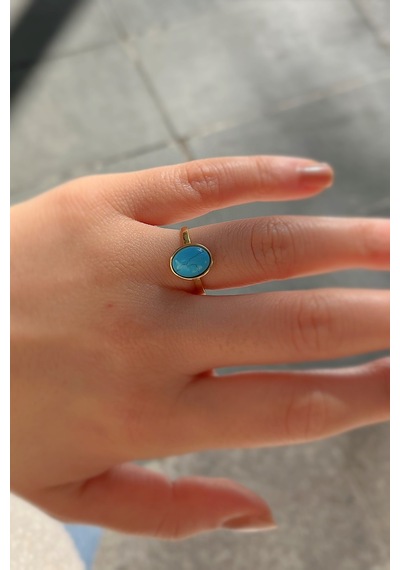 Gümüş 10x8 Mm Firuze Taşlı Altın Kaplama Yüzük Diğer