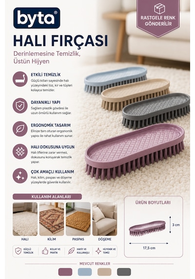 Halı Temizlik Fırçası Ergonomik El Tipi Çok Amaçlı Halı, Kilim, Koltuk Ve Döşeme Temizlik Fırçası 1 Adet Karışık Renk Gönderilir