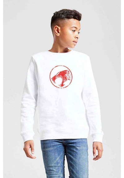 Tshirthane Thundercats Logo Baskılı Unisex Çocuk Beyaz Sweatshirt Beyaz