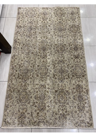 El Dokuma Eskitme 120X205 Krem Naturel %100 Yün Vintage Halı ! Krem