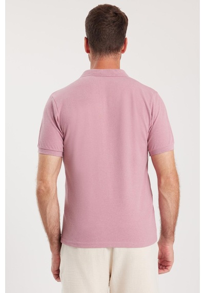 Tudors Erkek Slim Fit Dar Kesim Pamuklu Yumuşak Dokulu Serin Tutan Kumaş Düz Pike Lila Polo Yaka Tişört-33707 Lila