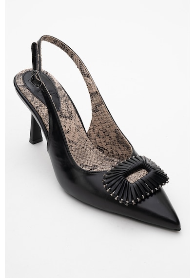 Luvishoes Luvi Shoes Spera Siyah Desenli Tokalı Kadın İnce Topuklu Ayakkabı Siyah