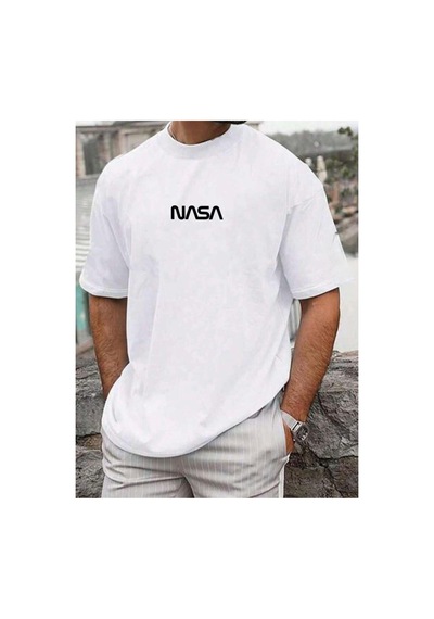Medinenur Nasa Yazı Baskılı Basic T-shirt Beyaz