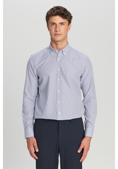 AC&Co / Altınyıldız Classics Erkek Beyaz Lacı Slim Fit Dar Kesim Düğmeli Yaka Çizgili Gömlek Beyaz Lacı