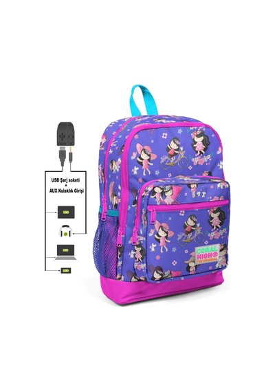 Coral High Kids Dört Gözlü Kız Çocuk İlkokul Çantası - Bisikletle Gezinti - Usb+aux Soketli