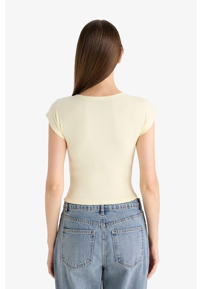 Defacto Slim Fit Dar Kesim Bisiklet Yaka Basic Düz Modal Kısa Kollu Tişört F0685ax25auyl504 Sari