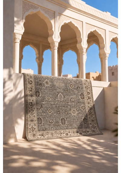 Vivanni Home Ashlynn Polyester Vintage Halı Pamuk Atkı Tabanlı Modern Dokuma Ev Halısı Gri