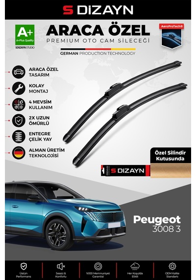 S-dizayn Peugeot 3008 3 Ön Cam Silecek Seti 2023 Üzeri Premium Araca Özel 70-40 Cm A+ Kalite