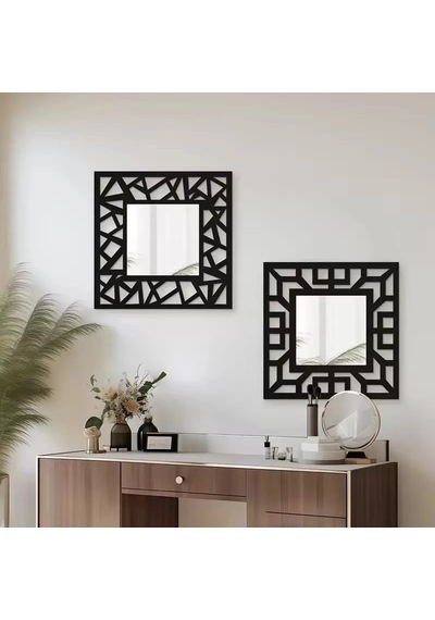 Durukar 2'li Set Kırılmaz Pleksi Dekoratif Duvar Aynası - 22.5x22.5 Cm Geometrik Çerçeveli 1. Sınıf Çok Renkli