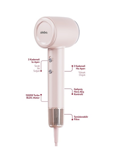 Sinbo Shd-1737 Bldc Saç Kurutma Makinesi Şampanya Pembe