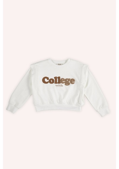 Kız Çocuk Nakış Detaylı Ekru Sweatshirt Çok Renkli