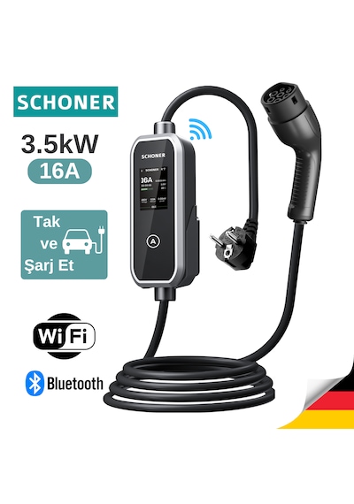 Schoner 3.5kw Taşınabilir Elektrikli Araç Şarj Istasyonu -tak Ve Şarj Et- Wi-fi/bluetooth Smart 5 Metre Tip2 Kablolu 3.5 KW