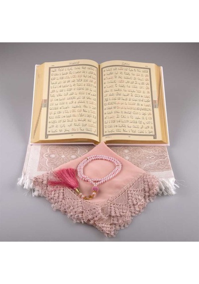 Şal + Seccade + Tesbih + Kuran Hediye Seti (Orta Boy. Toz Pembe) N11.3523