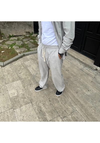 Erkek Kadife Oversize Takım Gömlek Ve Pantolon İkili Set Füme Corduroy Şıklığı, Rahat Ve Zarif Dur Gri