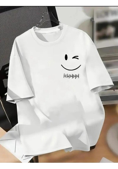 Tarzsokak Gülen Emoji Baskılı Basic Beyaz