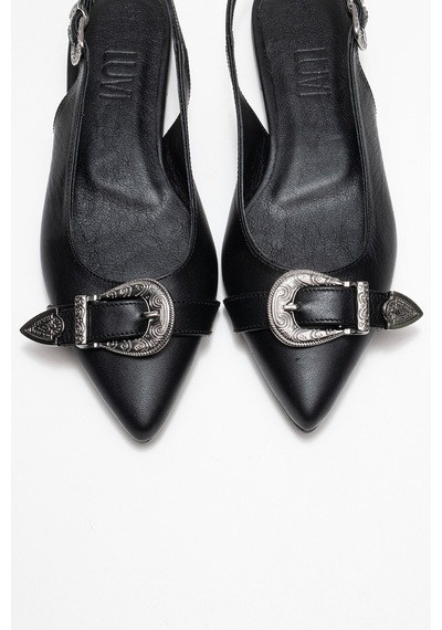 Luvishoes Luvi Shoes Dorothy Siyah Hakiki Deri Tokalı Sivri Burunlu Kadın Sandalet Siyah