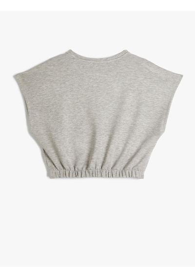 Koton Crop Tişört Kısa Kollu Beli Lastikli Bisiklet Yaka Gri 4sak50034ek Gri