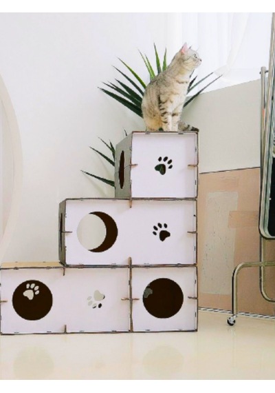 Catssle Kedi Oyun Evi Ve Tüneli Modüler 3 Katlı Karton