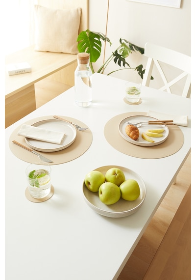 Home Wave 6'lı Bej/taş Renk Suni Deri Amerikan Servis Set Ø 36 Cm Bej