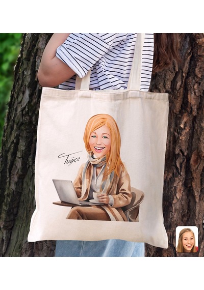 Bk Gift Kişiye Özel Kadın Karikatürlü Kanvas Bez Plaj Çantası Baskılı Omuz Çantası-21, Alışveriş Çantası, Arkadaşa Hediye Haki