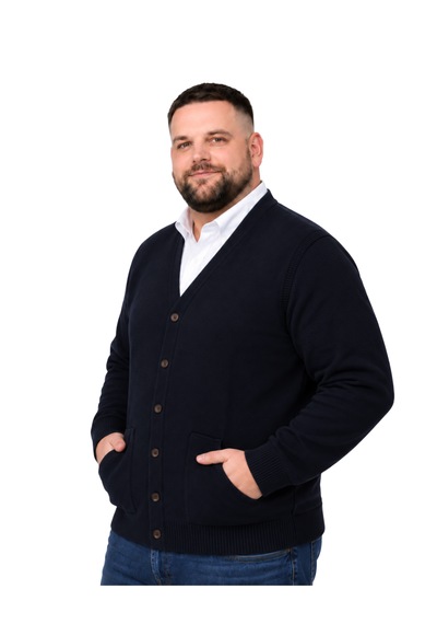 Battalmoda Erkek Büyük Beden Lacivert Cepli Düğmeli Triko Hırka 3xl-4xl-5xl-6xl