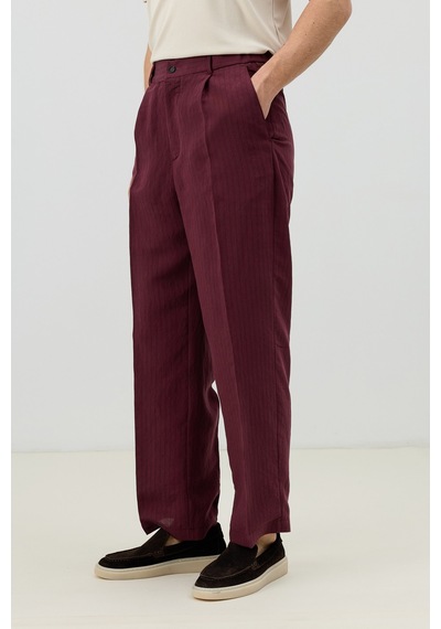 Antioch Modal Karışımlı Çizgili Relaxed Erkek Pantolon Bordo