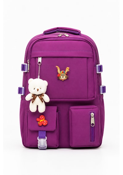Quovo Kore Tarzı Ortopedik Özel Tasarım Çok Cepli Su Geçirmez Yeni Nesil Aksesuarlı Kız Erkek Okul Çantası Mor