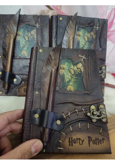 Hakiki Deri Özel Tasarım Kalemli Harry Potter Kahve