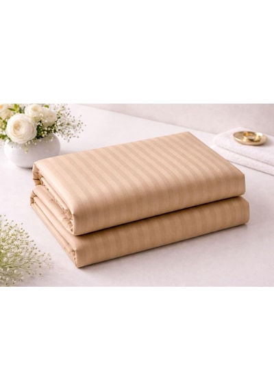 Wova Home Champagne Stripe Çift Kişilik Nevresim Takımı%90 Pamuk 83 Tel Saten Çizgili Lastikli Çarşaflı Nevresim Çok Renkli