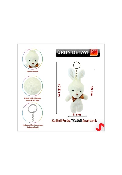 Pelüş Tavşan Anahtarlık, 15 Cm X 8 Cm - Krem