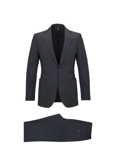 Hatemoğlu Lacivert Slim Fit Çizgili Mono Yaka Takım Elbise