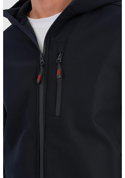 Alexander Gardi Alexandergardı Fermuarlı İçi Polarlı Su İtici Softshell Kumaş Kapüşonlu Mont E24-mnt-01 Lacivert