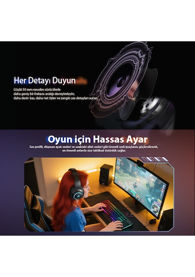 Heroad V200 Rgb 7.1 Kablosuz Gaming Oyuncu Kulaklığı 3 Modlu Bt, 2.4ghz, Type-c Pc - Ps5