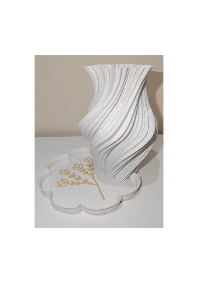3dbaskı Spiral Tasarımlı Bioplastik Vazo & Dekoratif Tepsi Seti Modern Ev Aksesuarı Çiçekler Dahil Değildir Beyaz