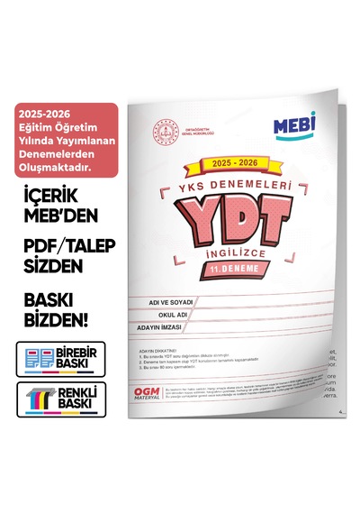 2026 Yks-ydt İngilizce Mebi Online Ogm Türkiye Geneli 11. Deneme Büyük Boy Renkli Baskı Ücreti