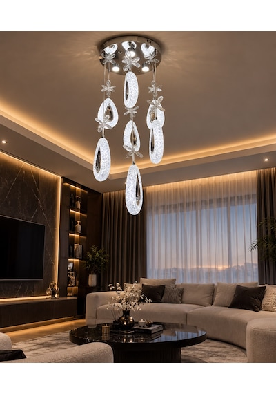 Bohem Aydınlatma Modern 7li Sarkıt Krom 3 Renk Ledli Beyaz/sarı/günışıgı Krom - Gümüş