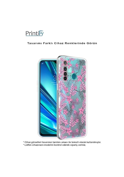 Samsung Galaxy Uyumlu M13 Kamera Korumalı Kapak Floral Pembe Tasarımlı Şeffaf Kılıf