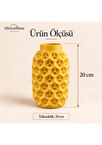 Dekoratif Vazo 20 Cm Geometrik Desenli Kuru Çiçek Ve Pampas Vazosu Altın