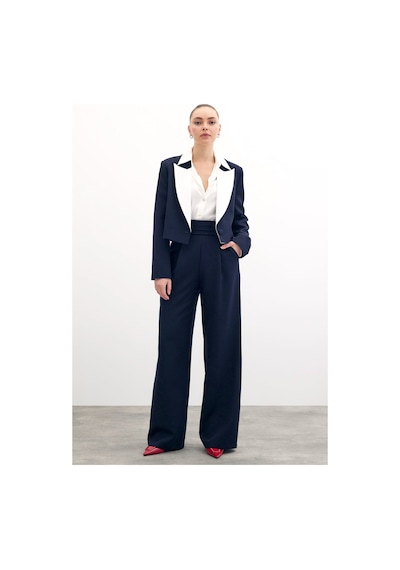 Sateen Bel Detaylı Cepli Pantolon - Lacivert-133701 Lacivert