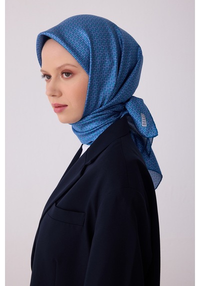 Belli Klasik Desen İpek Twill Eşarp - 2026 İlkbahar-yaz T 4317 Mavi