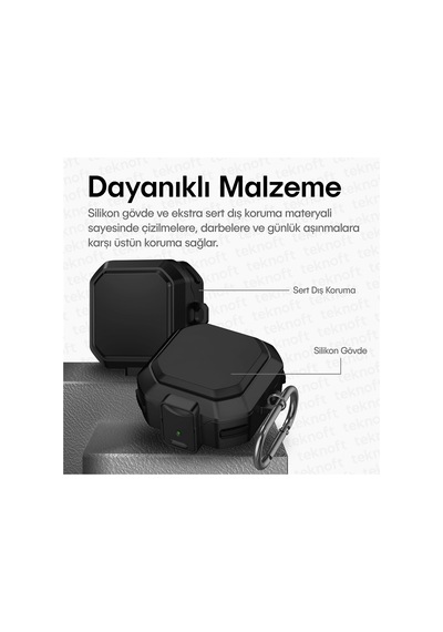 Samsung Galaxy Buds 4 Pro Ve Buds 4 İle Uyumlu Darbelere Karşı Ultra Güçlü Çift Renkli Sert Kenarlı Mat Silikon Kılıf Siyah, Galaxy Buds 4 Pro/4