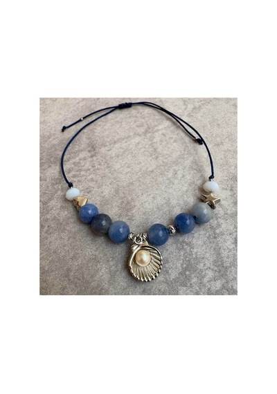 Lapis Lazuli Doğal Taşlı Midyeli Halhal Mavi Mavi
