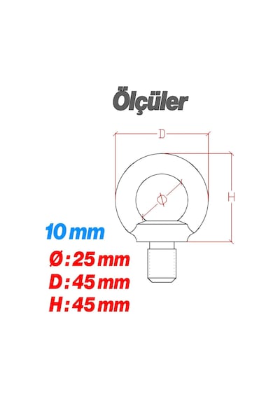 Aybolt 10 Mm Halka Civata 5 Adet Eye Bolt Metal Civatası Çelik Montaj Ve Sabitleme Hırdavat Bağlantı Belirtilmemiş