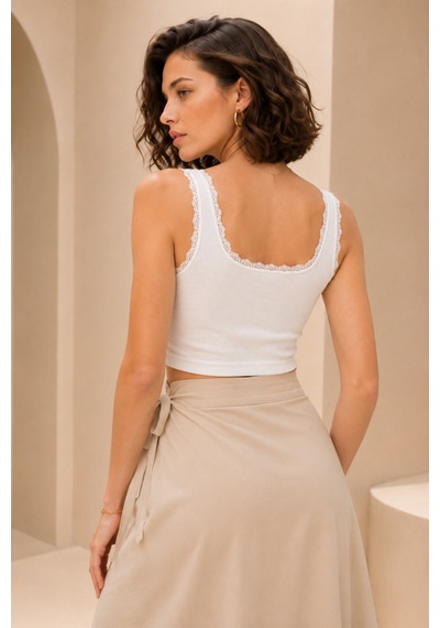 Loule Kadın 4'lü Dantel Detaylı Fitilli Crop Top Çok Renkli Pamuklu