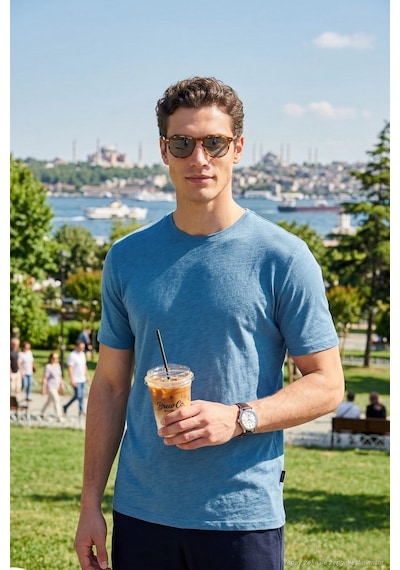 Buratti Bisiklet Yaka % 100 Pamuk Regular Fit Basic Erkek T Shirt 59020001 Mavi