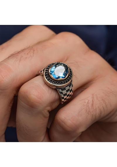 Mistik Topaz Taşlı Kordon Model 925 Gümüş Yüzük Beyaz