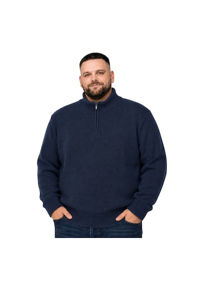 Battalmoda Erkek Büyük Beden Lacivert Hattush Fermuarlı Dik Yaka Triko Kazak 3xl-4xl-5xl-6xl