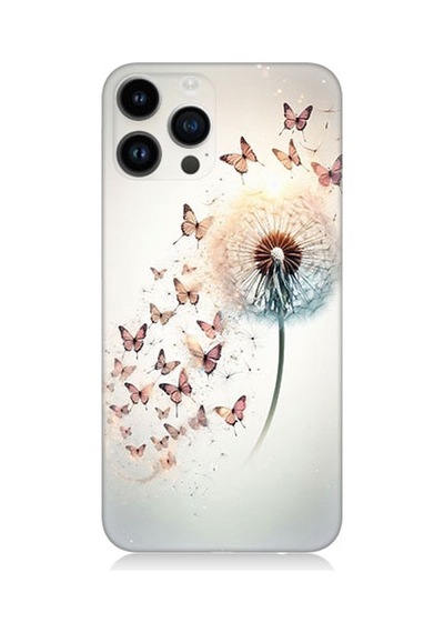 Apple Uyumlu iPhone 14 Pro  Karahindiba Kelebekler Desenli Silikon Kılıf